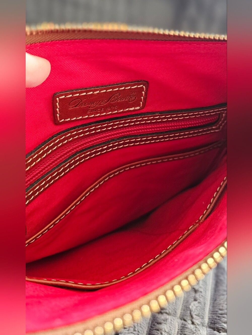 Dooney & Bourke Red Pebbled Leather Crossbody with Brown Trim - Picture 2 of 5